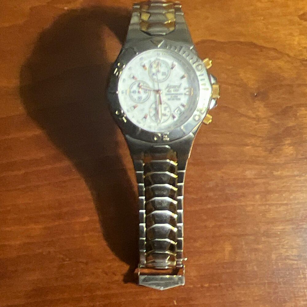 Picard&Cie Chronograph Alarm Date Two-Tone Metal Bracelet Silver Dial for parts